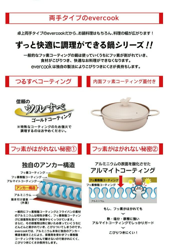 evercook エバークック 卓上鍋24cm ／ 両手鍋 ガス火対応 IH対応