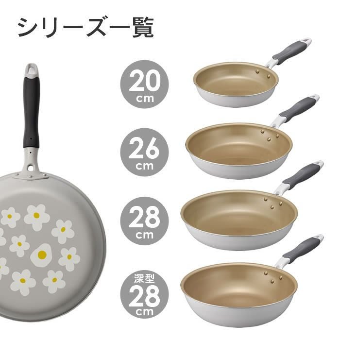 evercook エバークック ガス専用 軽量 フライパン 26cm 花柄グレー