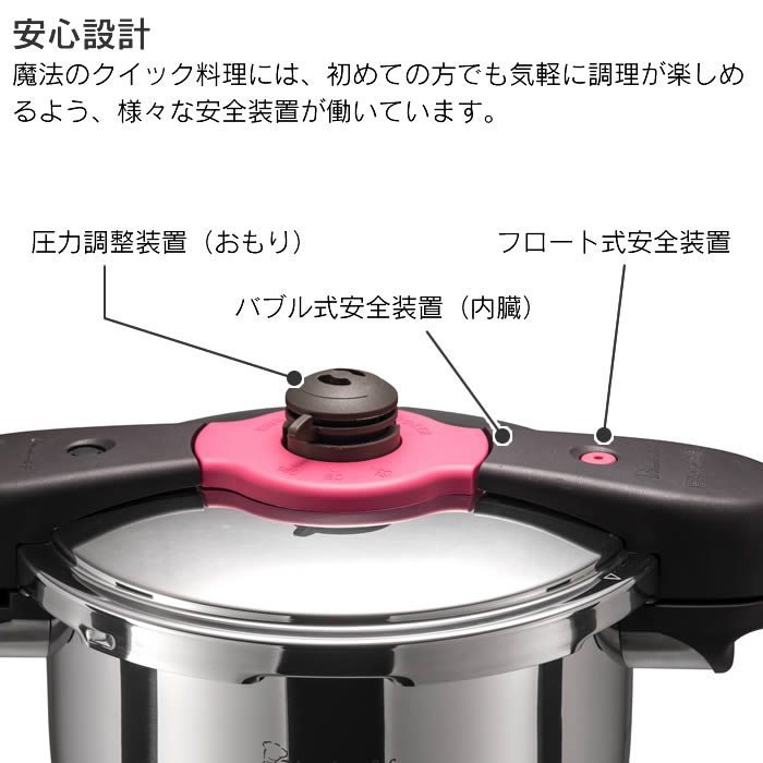 魔法のクイック料理 両手圧力鍋 5.5L カレーレシピ・ガラス蓋付