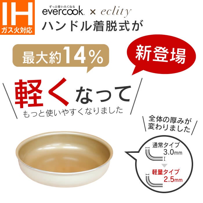 evercook エバークック fit 着脱式専用 IH対応 フライパン20cm アイボリー