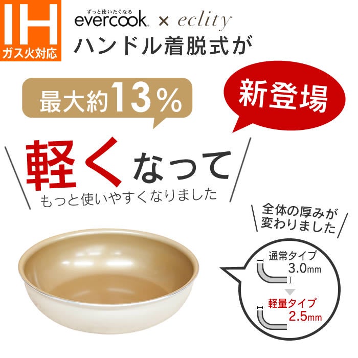 evercook エバークック fit 着脱式専用 IH対応 フライパン22cm アイボリー