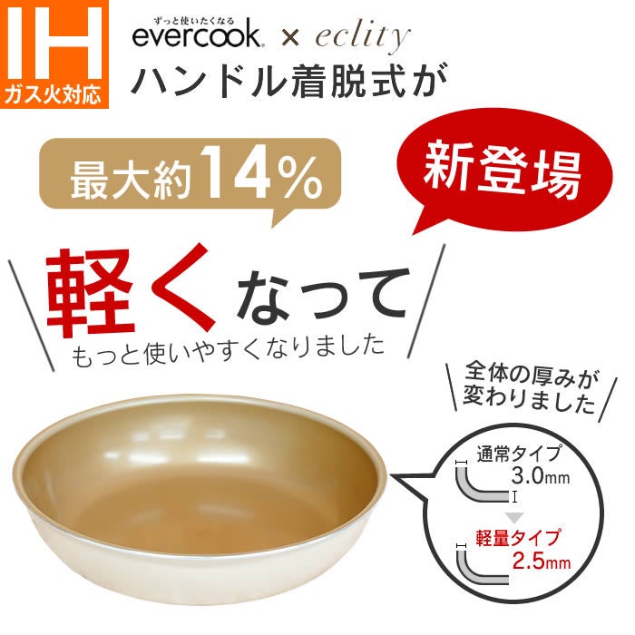 evercook エバークック fit 着脱式専用 IH対応 フライパン28cm アイボリー